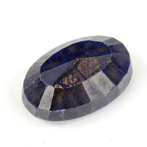 521 - An unmounted 480.8ct oval mixed-cut sapphire, 52.90mm x 34.85mm x 23.45mm, 96.1g, with GLI report ca... 