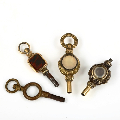 529 - 4 Antique pocket watch keys, including hardstone examples (4)