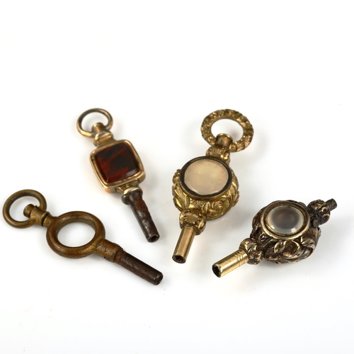 529 - 4 Antique pocket watch keys, including hardstone examples (4)