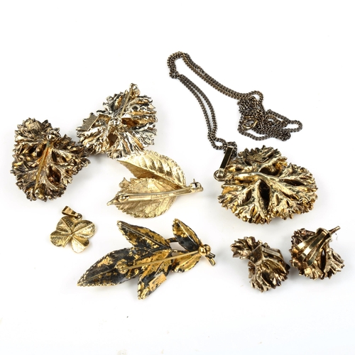 533 - FLORA DANICA - various Danish vermeil sterling silver floral jewellery, including demi-parure design... 