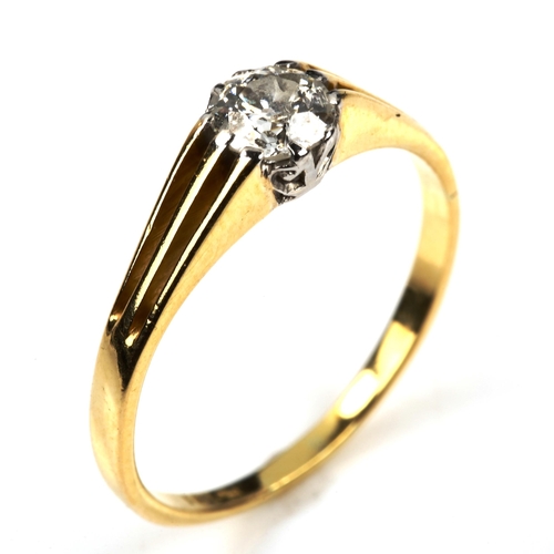 537 - An 18ct gold 0.5ct solitaire diamond gypsy ring, set with old-cut diamond, diamond weight calculated... 