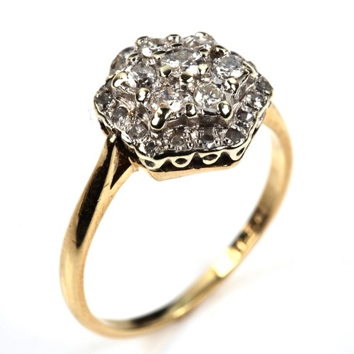 545 - A 9ct gold diamond cluster ring, set with modern round brilliant-cut diamonds, total diamond content... 