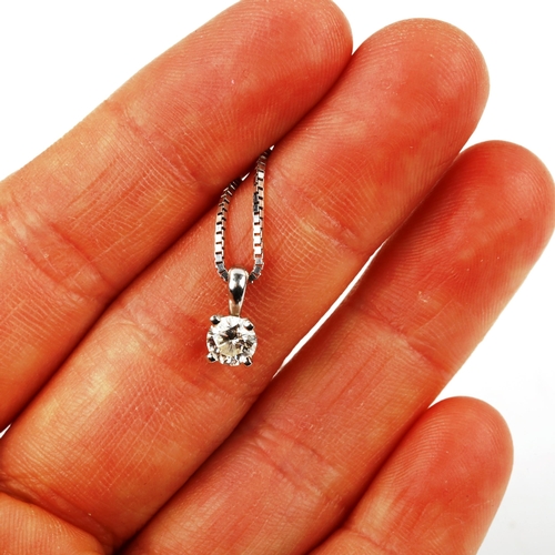 554 - An 18ct white gold 0.4ct solitaire diamond pendant necklace, on 9ct white gold fine box link chain, ... 