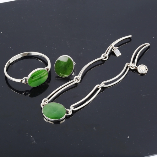 564 - NIELS ERIK FROM - a Vintage Danish stylised sterling silver and nephrite demi-parure, comprising nec... 