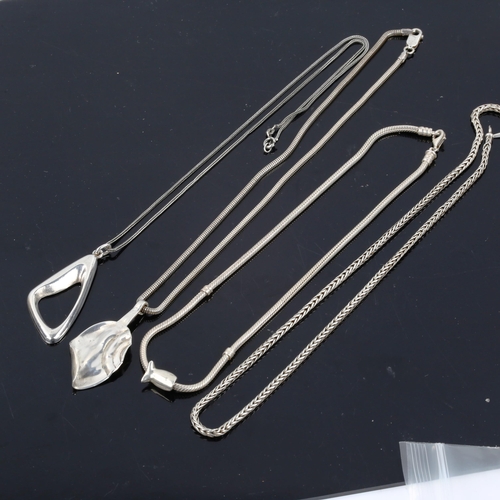 567 - 4 Danish silver necklaces, including charm example, 74.3g total (4)