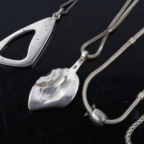 567 - 4 Danish silver necklaces, including charm example, 74.3g total (4)