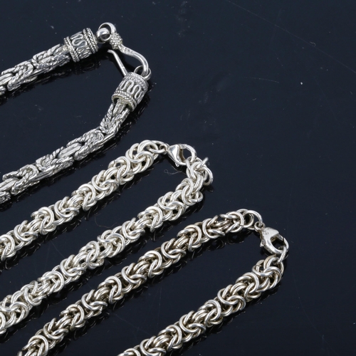 568 - 3 Danish silver Viking Revival birdcage link chain bracelets, all 19cm long, 64.1g total (3)