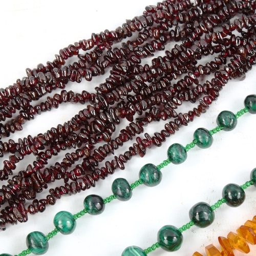 569 - Various gemstone bead necklaces, including amber amethyst malachite and garnet