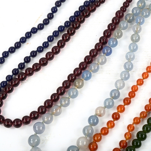 570 - Various gemstone bead necklaces, including chalcedony