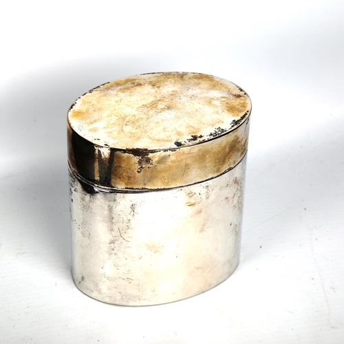 736 - An unmarked silver oval tea caddy, height 9cm, width 9cm, 4.9oz