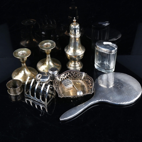 746 - Various silver, including sugar caster, candlesticks, toast rack etc, 9oz weighable