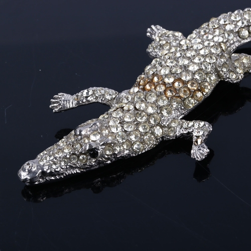 325 - BUTLER & WILSON - a large chrome plated paste figural crocodile brooch, length 17cm, 54.2g