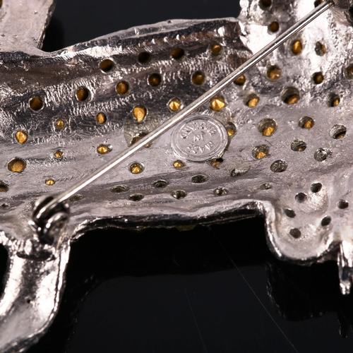 325 - BUTLER & WILSON - a large chrome plated paste figural crocodile brooch, length 17cm, 54.2g