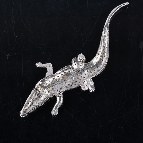 325 - BUTLER & WILSON - a large chrome plated paste figural crocodile brooch, length 17cm, 54.2g