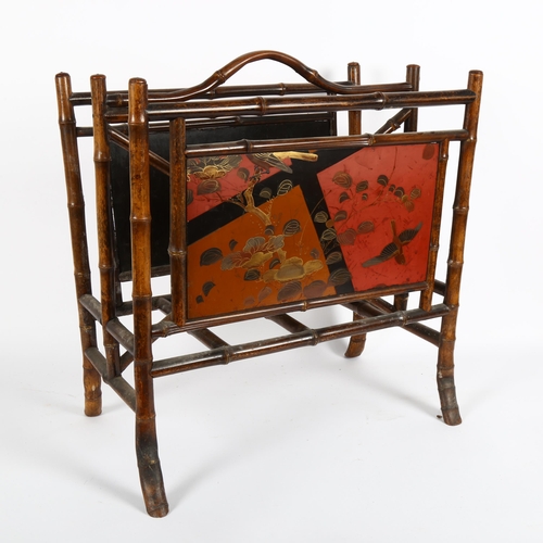 11 - A Victorian Aesthetic Movement chinoiserie bamboo magazine rack, with hand painted and gilded lacque... 