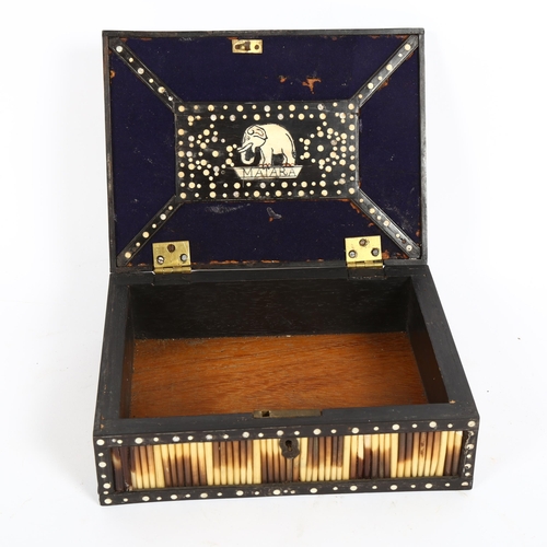 19 - An Anglo-Indian ebony and porcupine quill box, 22cm x 16cm