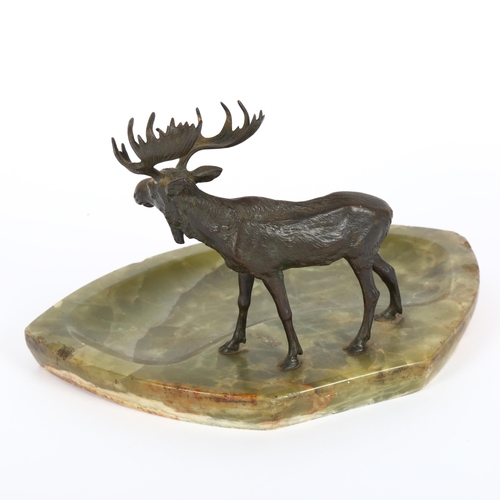 2 - An Art Deco bronze mounted green onyx moose desk stand, width 23cm, height 15cm