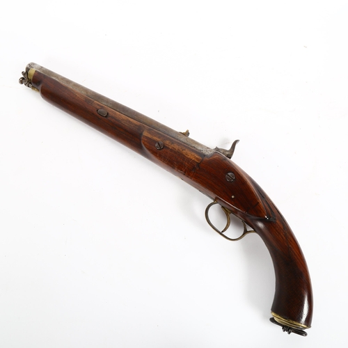 29 - A 19th century percussion pistol, with mahogany stock, barrel length 34cm