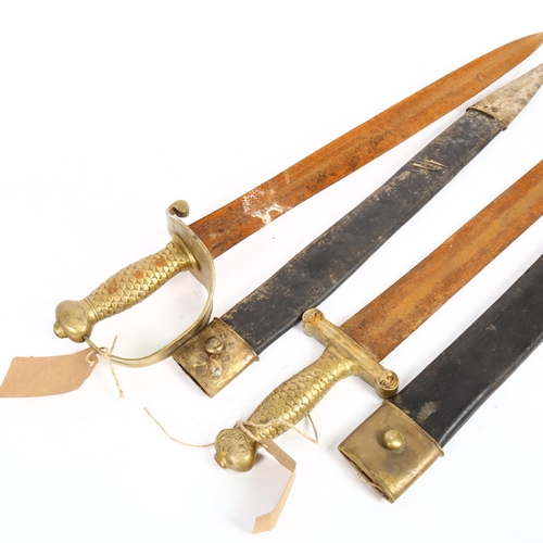 50 - 2 brass-handled swords and scabbards (2)