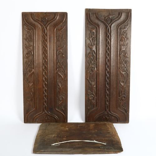 6 - 3 Antique carved oak wall panels, smallest 43cm x 32cm (3)