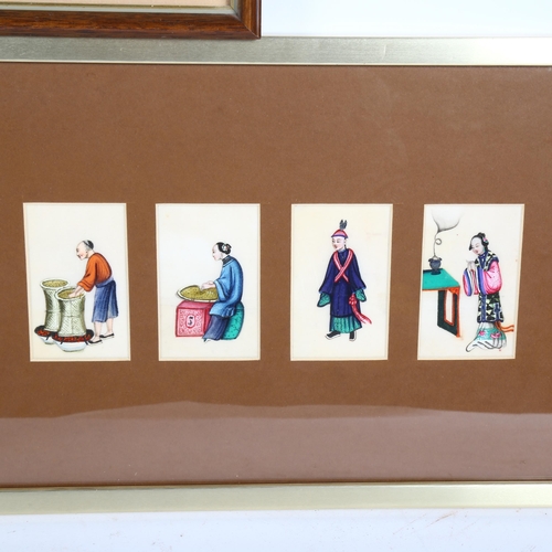 61 - A group of Chinese watercolour paintings on rice paper, mounted in common frame, and another similar... 