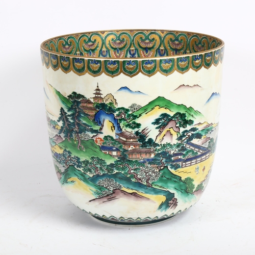 71 - A large Chinese famille verte porcelain jardiniere, with gilded and enamelled decoration and 6 chara... 