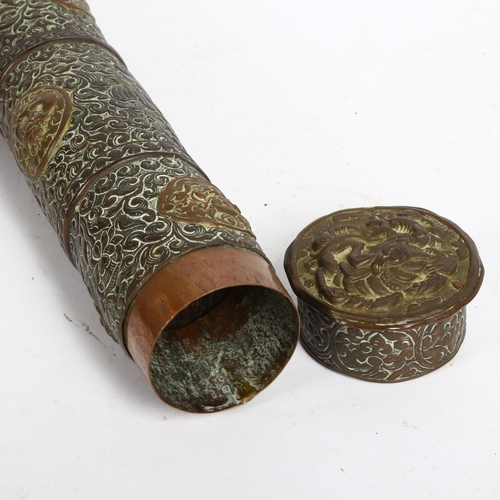 72 - A Tibetan copper scroll holder, length 41cm