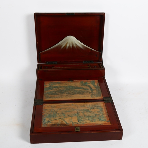 77 - A Japanese painted and gilded lacquer travelling writing slope, with Mount Fuji letter rack, width 3... 