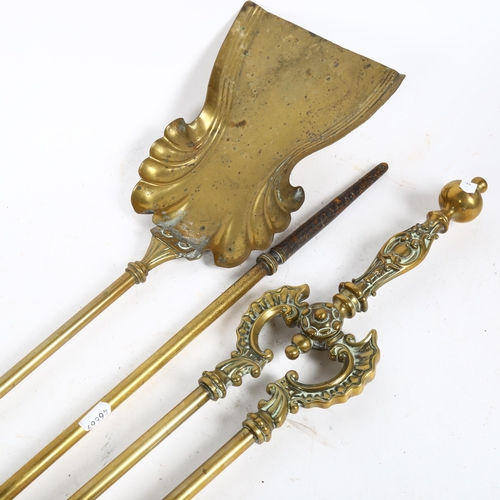 80 - A 19th century set of brass fireside tools (3)