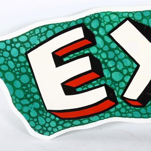 92 - A Vintage hand painted hardboard Exit sign, 26cm x 91cm