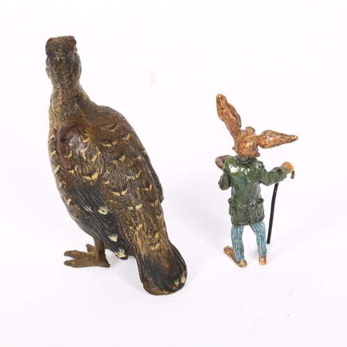 143 - A small cold painted bronze March Hare figure, and an Austrian cold painted bronze grouse, height 9c... 