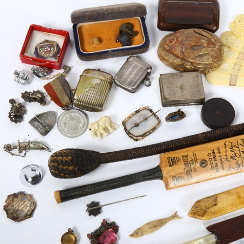 161 - Various collectables, including fisherman's cosh, Egyptian soapstone scarab beetle, Stock Exchange A... 