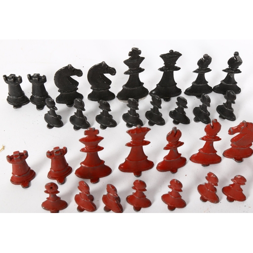 166 - An Antique painted lead chess set, King height 6.5cm