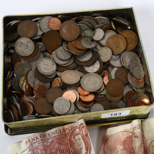 183 - Various British coins and banknotes (boxful)