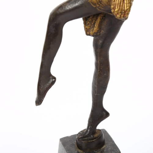 205 - Erte, patinated and gilded bronze sculpture, Art Deco dancing girl with hoop, signed, on a veined bl... 