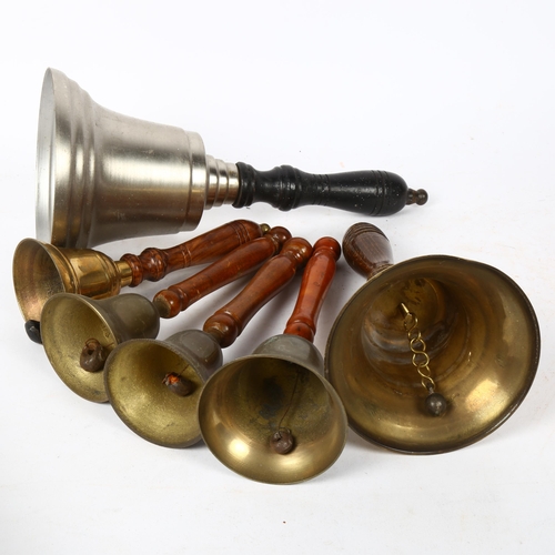 208 - 6 turned wood-handled hand bells, largest height 30cm