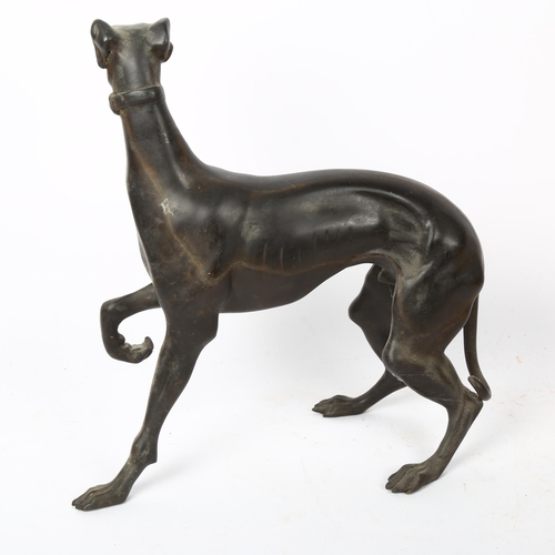 222 - A large patinated spelter Greyhound dog sculpture, unsigned, height 32cm