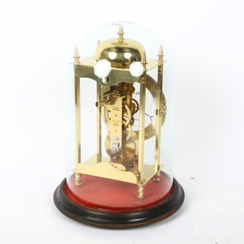 237 - A reproduction brass skeleton clock under glass dome, by Sewills of Liverpool, with pendulum, no key... 