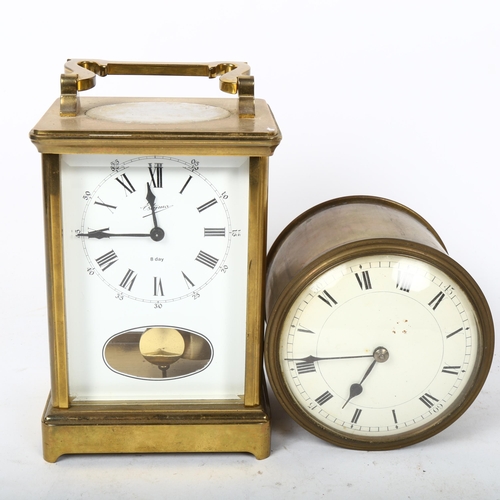 244 - A reproduction brass-cased carriage clock, by Estyma, and a brass-cased drum clock, diameter 10cm (2... 