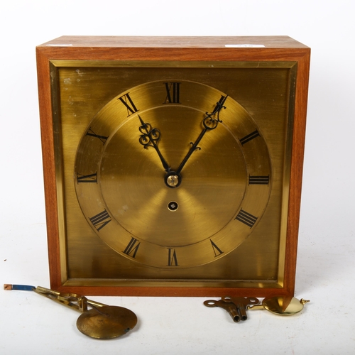 245 - A teak-cased 8 day fusee movement with maintaining power and is fully working, with square brass dia... 