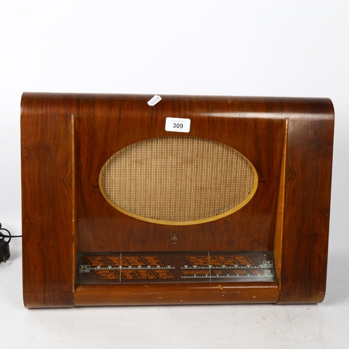 309 - A Vintage HMV teak-cased valve radio, width 49cm