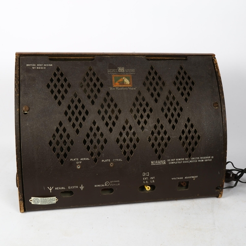309 - A Vintage HMV teak-cased valve radio, width 49cm