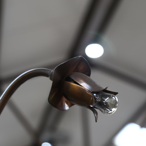312 - A 3-branch floral ceiling light fitting, height 70cm, branch length 26cm