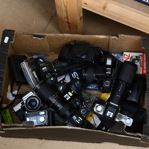 316 - A quantity of Vintage cameras, including Nikon EM, Canon T-50, Olympus OM40 etc (boxful)