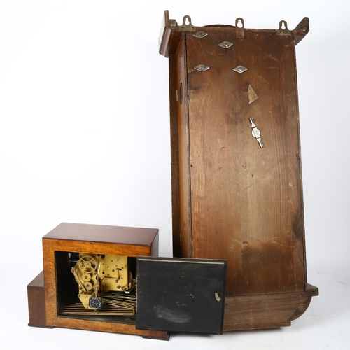 317 - An oak-cased regulator wall clock, and an Art Deco walnut chiming mantel clock (2)