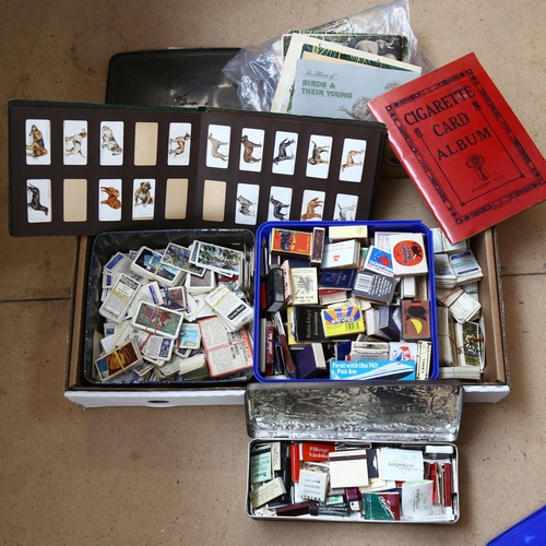 322 - A large quantity of Vintage cigarette cards, albums and matchbooks (boxful)