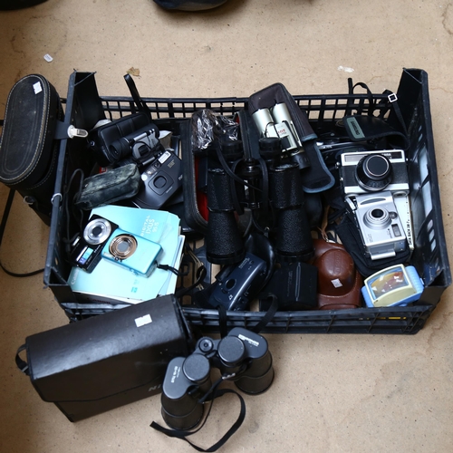 328 - Various cameras and binoculars, including Kronos, Mark Scheffel, Canon etc (boxful)