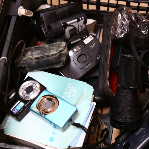 328 - Various cameras and binoculars, including Kronos, Mark Scheffel, Canon etc (boxful)