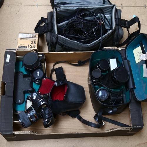 329 - Vintage Minolta X-300 camera, various lenses, and a Sanyo camcorder (boxful)