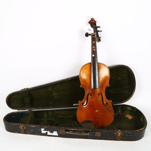 339 - A Vintage violin, with label for Jacobus Stainer, body length 33cm, in Edward Withers hardshell case